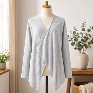 Cloudchaser Cardigan Sweater XL Grey Ribbed Knit Draped Open Front Long Slv